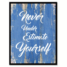 Load image into Gallery viewer, Never Underestimate Yourself Motivation Quote Saying Framed Canvas Print Gift Ideas Home Decor Wall Art 121908 Blue
