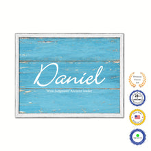 Load image into Gallery viewer, Daniel Name Plate White Wash Wood Frame Canvas Print Boutique Cottage Decor Shabby Chic
