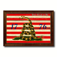 Load image into Gallery viewer, First Navy Jack Don&#39;t Tread On Me 1776 Tea Party Military Flag Vintage Canvas Print with Brown Picture Frame Gifts Ideas Home Decor Wall Art Decoration
