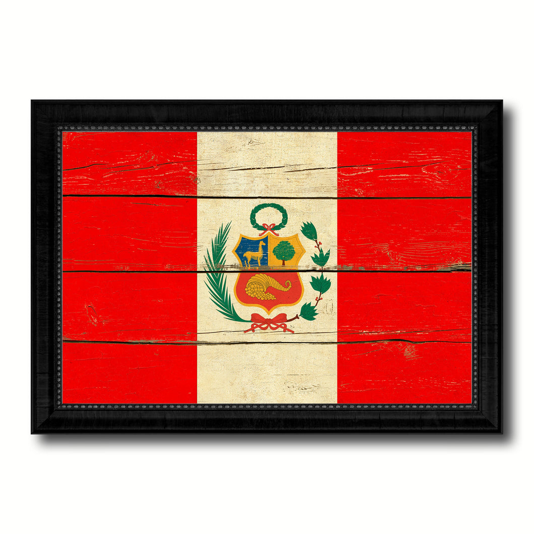 Peru Country Flag Vintage Canvas Print with Black Picture Frame Home Decor Gifts Wall Art Decoration Artwork