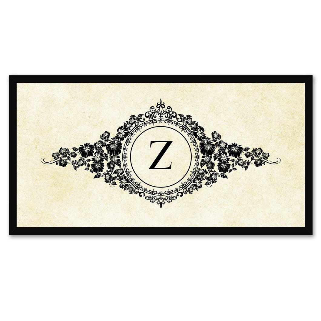 Alphabet Letter Z White Canvas Print, Black Custom Frame