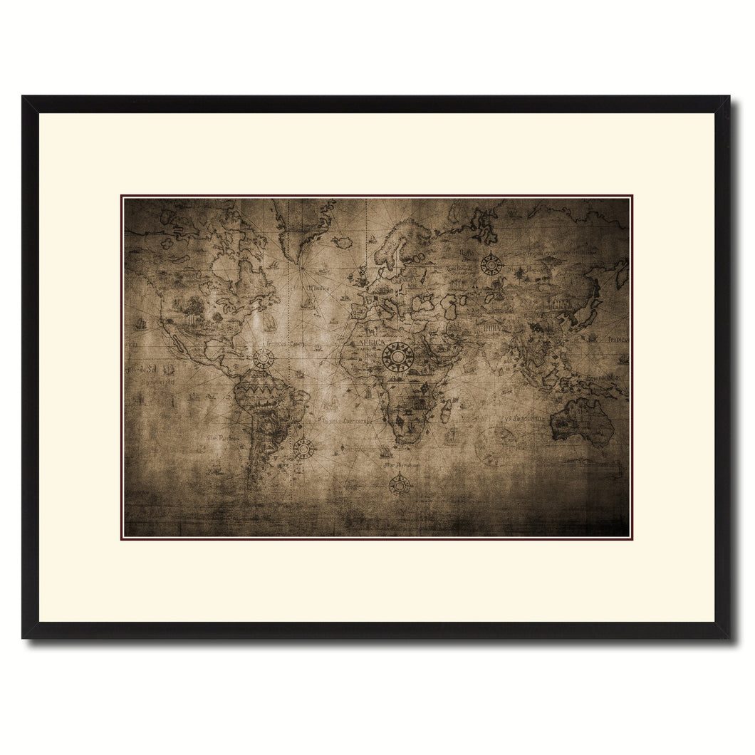 World Vintage Sepia Map Canvas Print, Picture Frame Gifts Home Decor Wall Art Decoration