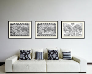 Geographic Vintage B&W Map Canvas Print, Picture Frame Home Decor Wall Art Gift Ideas