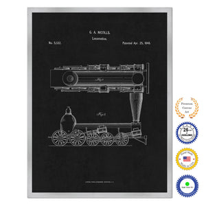 1848 Locomotive Old Patent Art Print on Canvas Custom Framed Vintage Home Decor Wall Decoration Great for Gifts