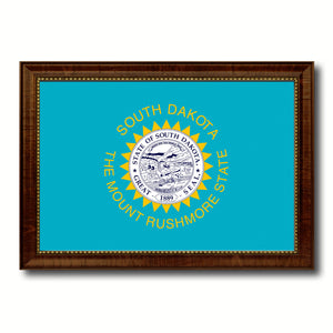 South Dakota State Flag Canvas Print with Custom Brown Picture Frame Home Decor Wall Art Decoration Gifts