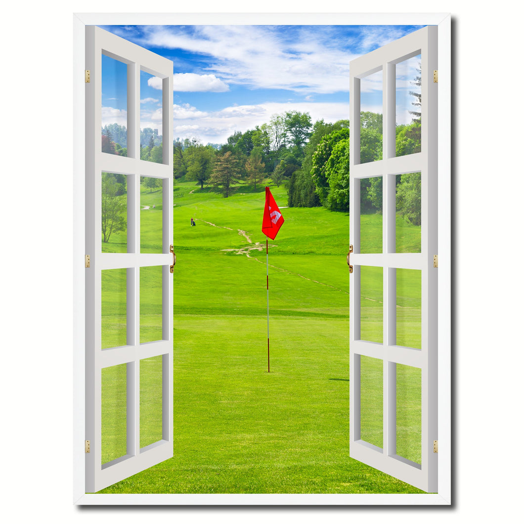 Landscape Golf Field Picture French Window Canvas Print with Frame Gifts Home Decor Wall Art Collection