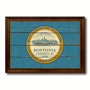 Boston City Massachusetts State Vintage Flag Canvas Print Brown Picture Frame