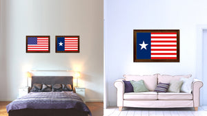 Texas Navy Texan Revolution 1838-1846 Naval Jack Military Flag Canvas Print with Brown Picture Frame Home Decor Wall Art Gift Ideas