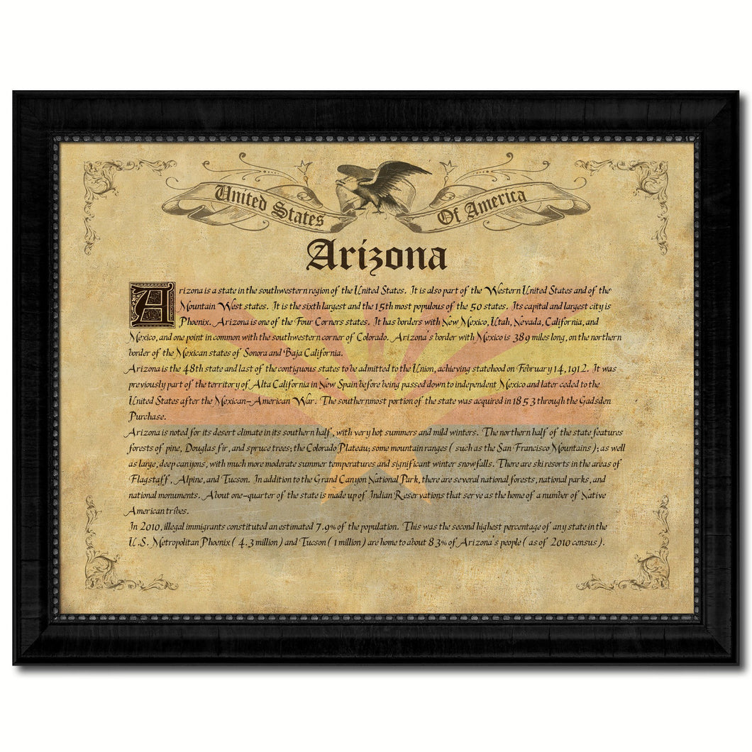 Arizona Vintage History Flag Canvas Print, Picture Frame Gift Ideas Home Décor Wall Art Decoration
