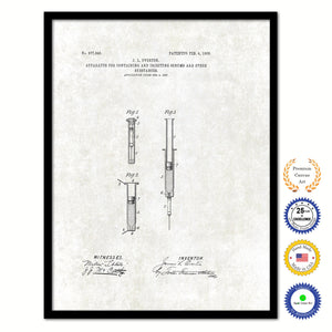 1908 Doctor Syringe Vintage Patent Artwork Black Framed Canvas Print Home Office Decor Great for Doctor Paramedic Surgeon Hospital Medical Student