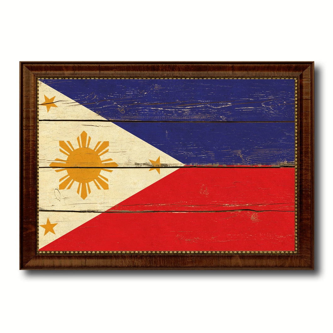 Philippines Country Flag Vintage Canvas Print with Brown Picture Frame Home Decor Gifts Wall Art Decoration Artwork