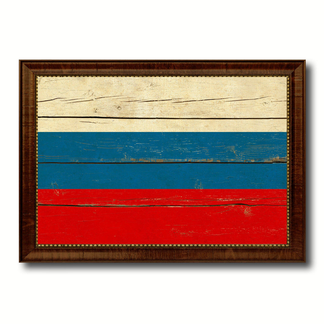 Russia Country Flag Vintage Canvas Print with Brown Picture Frame Home Decor Gifts Wall Art Decoration Artwork