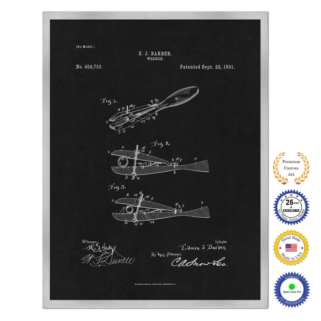 1891 Wrench Old Patent Art Print on Canvas Custom Framed Vintage Home Decor Wall Decoration Great for Gifts