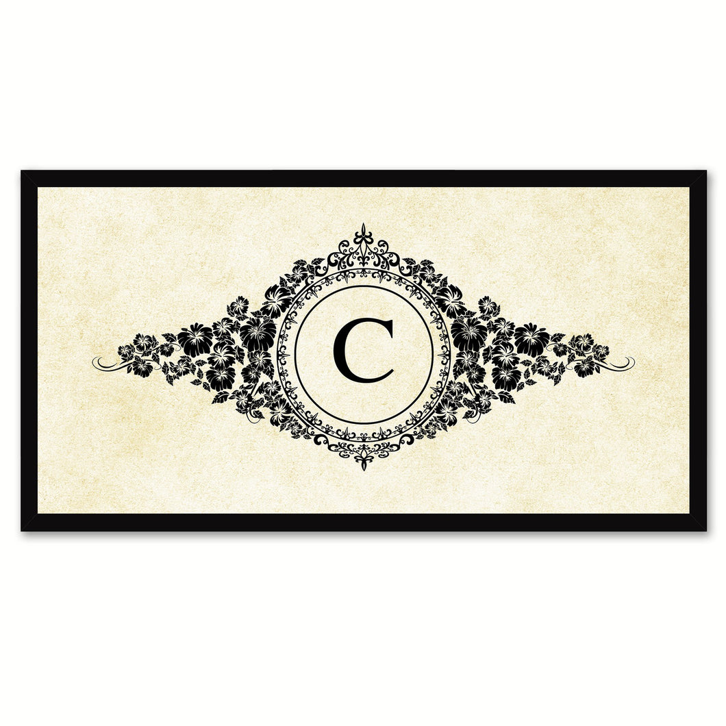 Alphabet Letter C White Canvas Print, Black Custom Frame