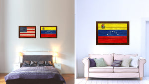 Venezuela Country Flag Texture Canvas Print with Brown Custom Picture Frame Home Decor Gift Ideas Wall Art Decoration