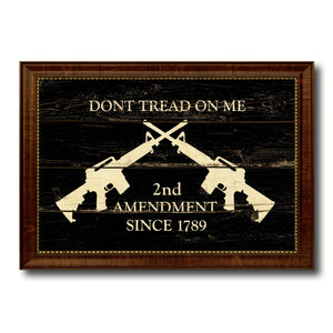 2nd Amendment Dont Tread On Me M4 Rifle Military Flag Vintage Canvas Print with Brown Picture Frame Gifts Ideas Home Decor Wall Art Decoration