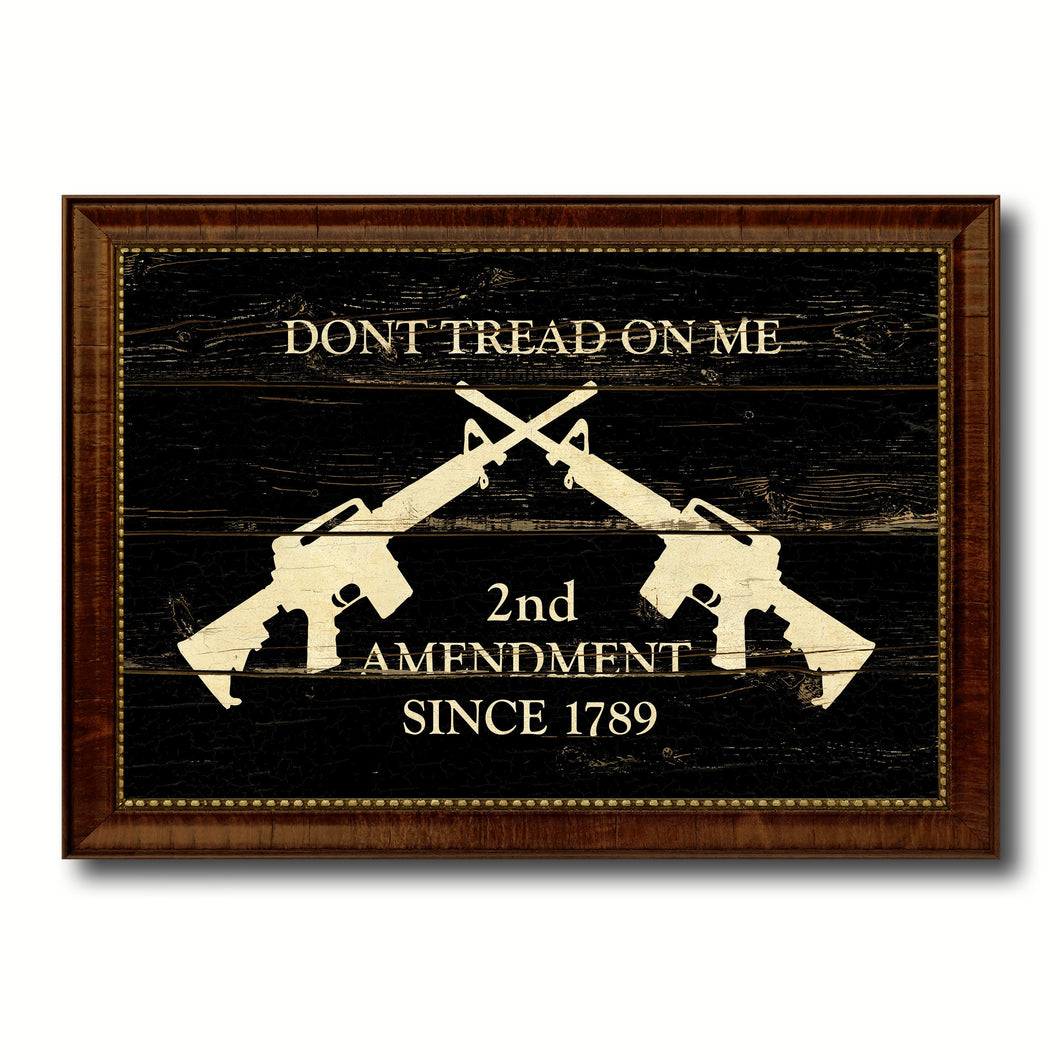 2nd Amendment Dont Tread On Me M4 Rifle Military Flag Vintage Canvas Print with Brown Picture Frame Gifts Ideas Home Decor Wall Art Decoration