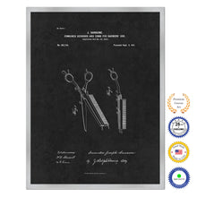 Load image into Gallery viewer, 1901 Combined Scissors and Comb for Barbers Use Antique Patent Artwork Silver Framed Canvas Home Office Decor Great Gift for Barber Salon Hair Stylist
