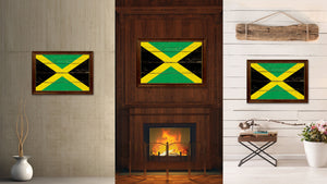 Jamaica Country Flag Vintage Canvas Print with Brown Picture Frame Home Decor Gifts Wall Art Decoration Artwork