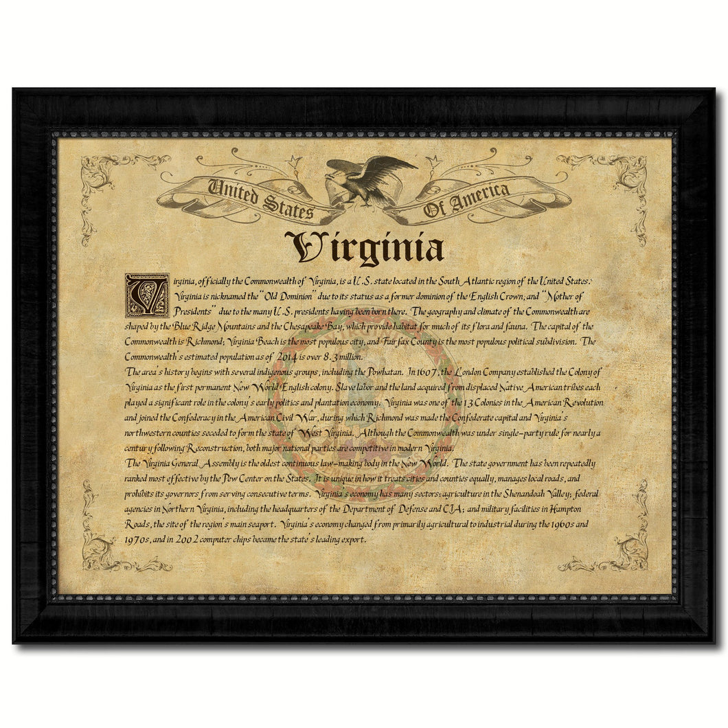Virginia Vintage History Flag Canvas Print, Picture Frame Gift Ideas Home Décor Wall Art Decoration