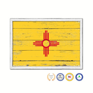New Mexico State Flag Shabby Chic Gifts Home Decor Wall Art Canvas Print, White Wash Wood Frame