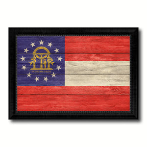 Georgia State Flag Texture Canvas Print with Black Picture Frame Home Decor Man Cave Wall Art Collectible Decoration Artwork Gifts