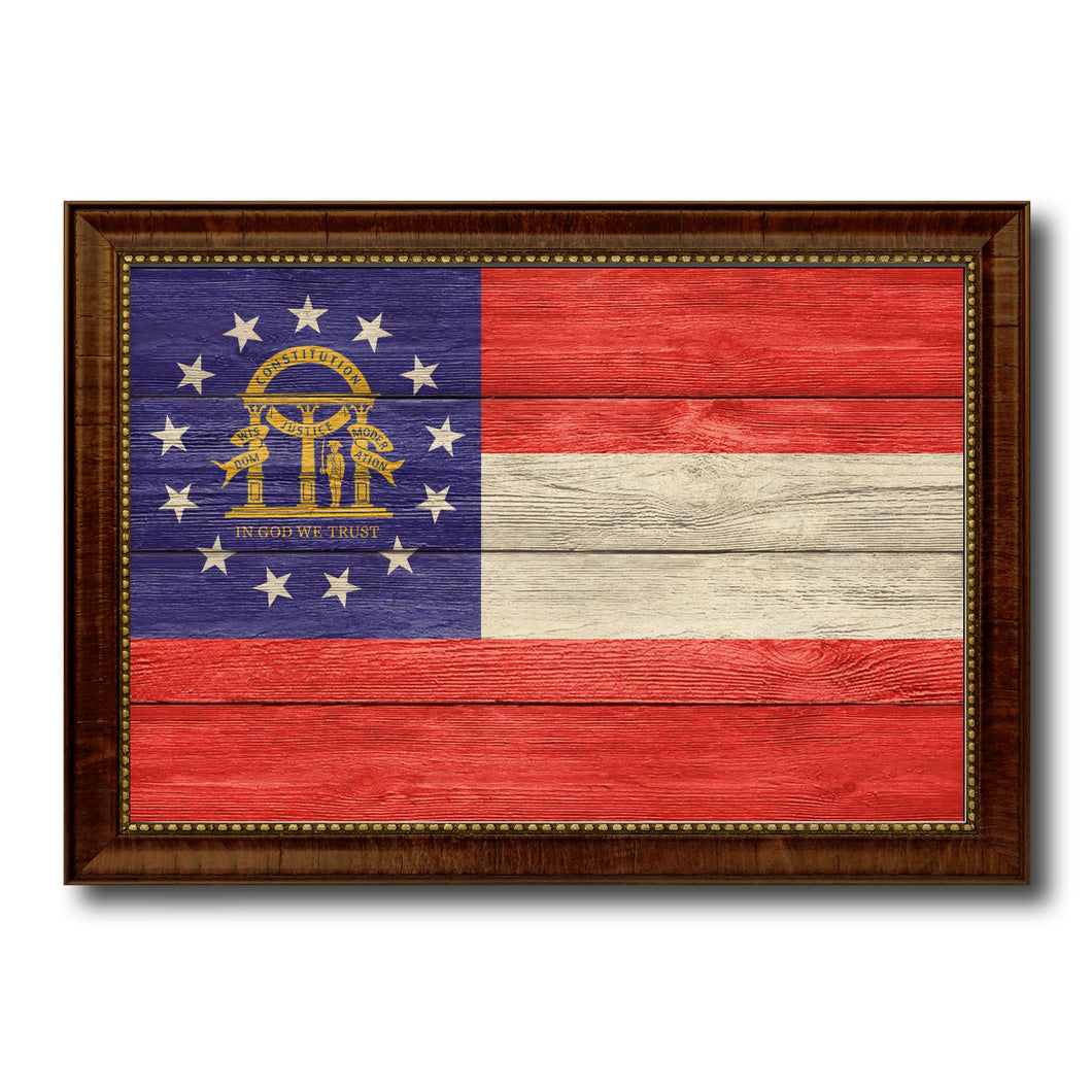 Georgia State Flag Texture Canvas Print with Brown Picture Frame Gifts Home Decor Wall Art Collectible Decoration