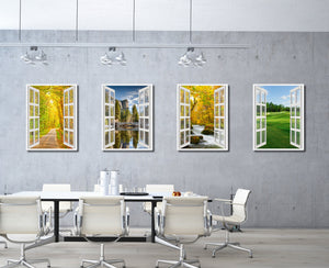 Pathway Autumn Park Fall Forest Picture French Window Canvas Print with Frame Gifts Home Decor Wall Art Collection