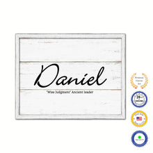 Load image into Gallery viewer, Daniel Name Plate White Wash Wood Frame Canvas Print Boutique Cottage Decor Shabby Chic
