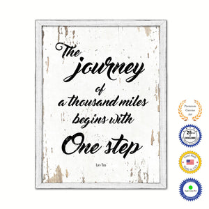 The Journey Of A Thousand Miles Begins With One Step Vintage Saying Gifts Home Decor Wall Art Canvas Print with Custom Picture Frame