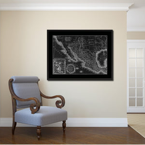 Mexico Vintage Monochrome Map Canvas Print, Gifts Picture Frames Home Decor Wall Art