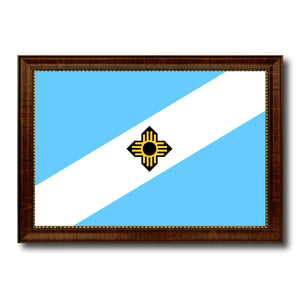 Madison City Wisconsin State Flag Canvas Print Brown Picture Frame