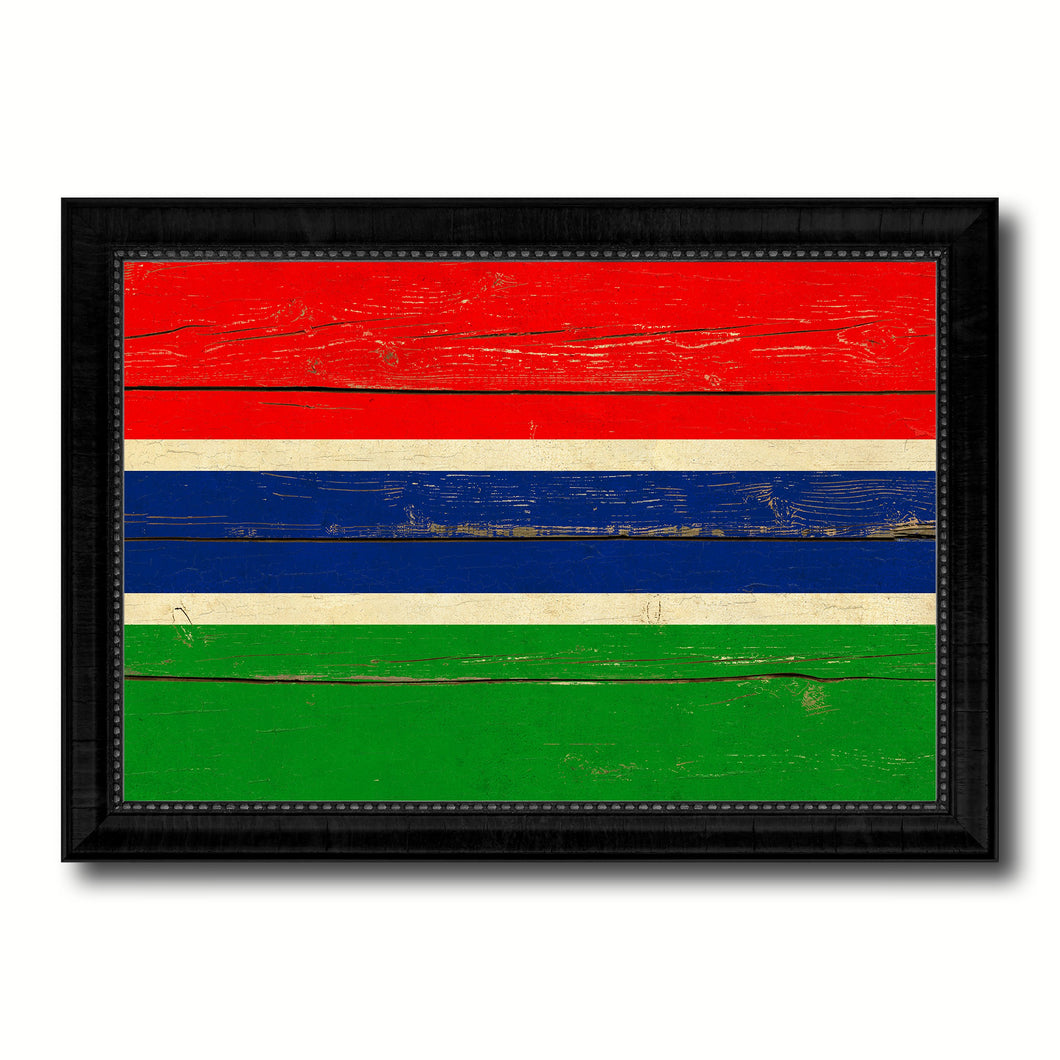 Gambia Country Flag Vintage Canvas Print with Black Picture Frame Home Decor Gifts Wall Art Decoration Artwork