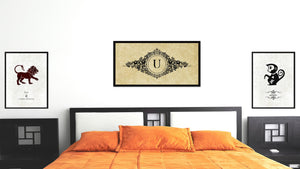 Alphabet Letter U Brown Canvas Print, Black Custom Frame