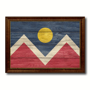 Denver City Colorado State Texture Flag Canvas Print Brown Picture Frame
