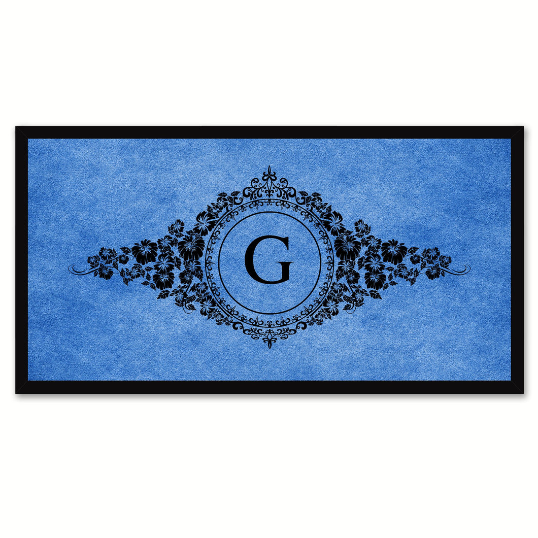 Alphabet Letter G Blue Canvas Print, Black Custom Frame