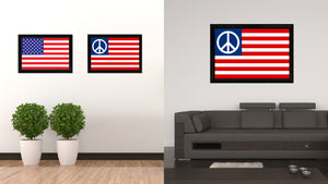 Peace Sign American Military Flag Canvas Print Black Picture Frame Gifts Home Decor Wall Art