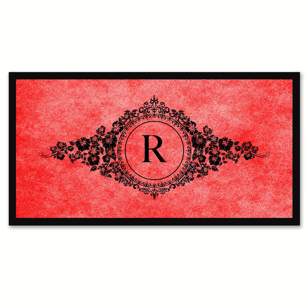 Alphabet Letter R Red Canvas Print, Black Custom Frame