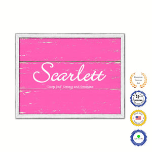 Scarlett Name Plate White Wash Wood Frame Canvas Print Boutique Cottage Decor Shabby Chic