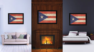 Puerto Rico Country Flag Texture Canvas Print with Black Picture Frame Home Decor Wall Art Decoration Collection Gift Ideas