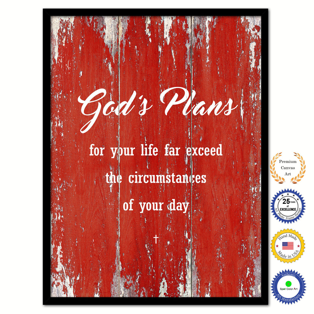 God's plans for your life far exceed the circumstances of your day Bible Verse Scripture Quote Red Canvas Print with Picture Frame