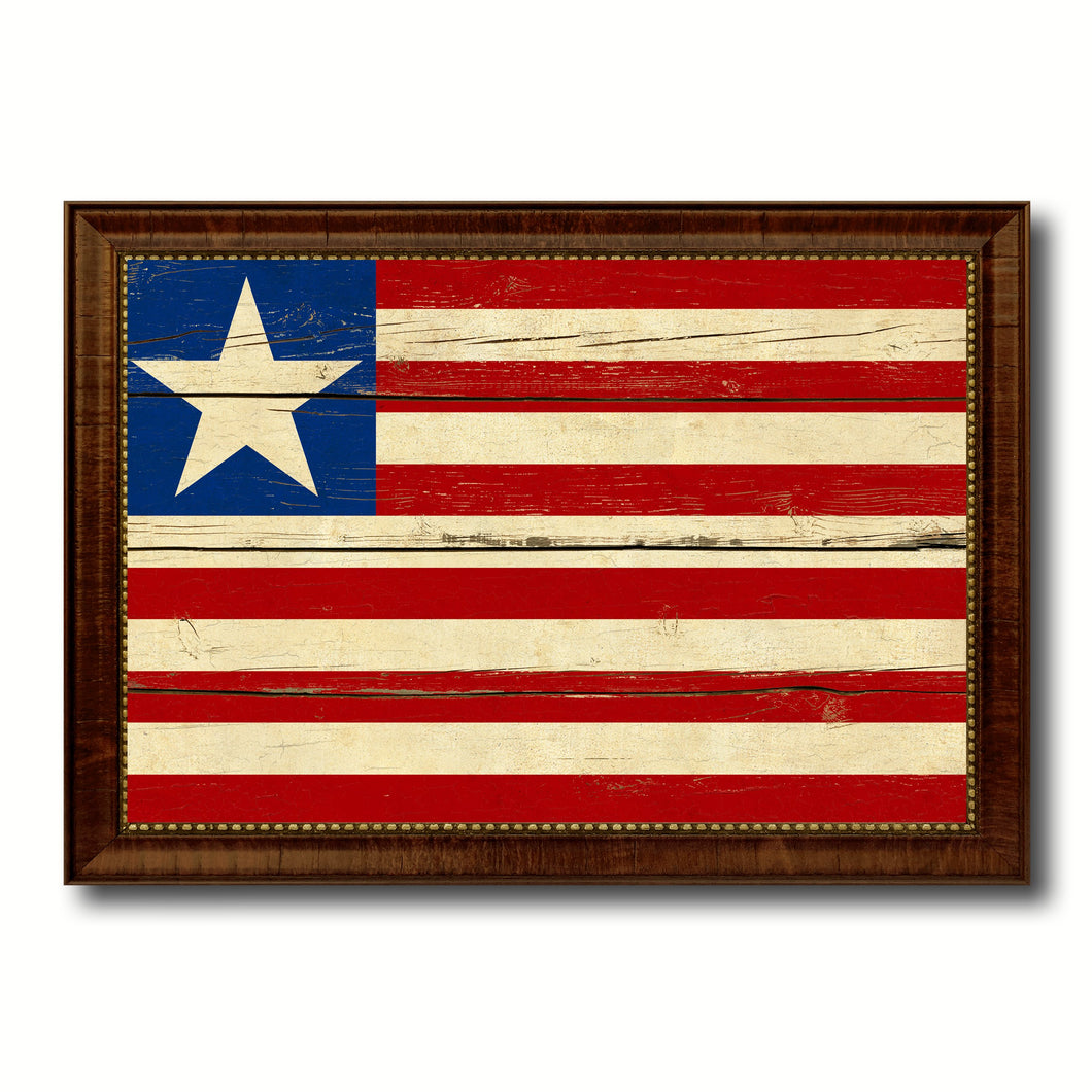 Liberia Country Flag Vintage Canvas Print with Brown Picture Frame Home Decor Gifts Wall Art Decoration Artwork