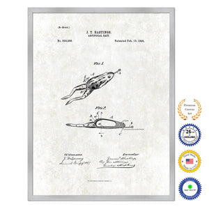 1895 Fishing Artificial Bait Antique Patent Artwork Silver Framed Canvas Print Home Office Decor Great for Fisherman Cabin Lake House