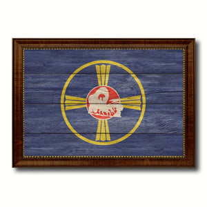 Omaha City Nebraska State Texture Flag Canvas Print Brown Picture Frame