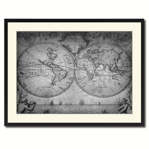 Vintage World Vintage B&W Map Canvas Print, Picture Frame Home Decor Wall Art Gift Ideas