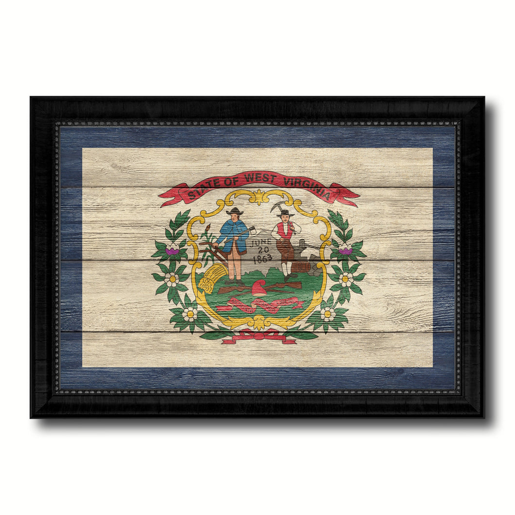 West Virginia State Flag Texture Canvas Print with Black Picture Frame Home Decor Man Cave Wall Art Collectible Decoration Artwork Gifts