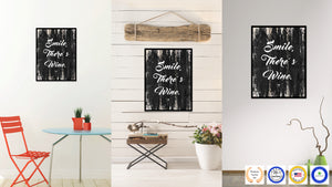 Smile There's Wine Quote Saying Canvas Print Black Picture Frame Wall Art Gift Ideas