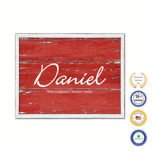 Daniel Name Plate White Wash Wood Frame Canvas Print Boutique Cottage Decor Shabby Chic