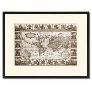 Geographic Vintage Sepia Map Canvas Print, Picture Frame Gifts Home Decor Wall Art Decoration