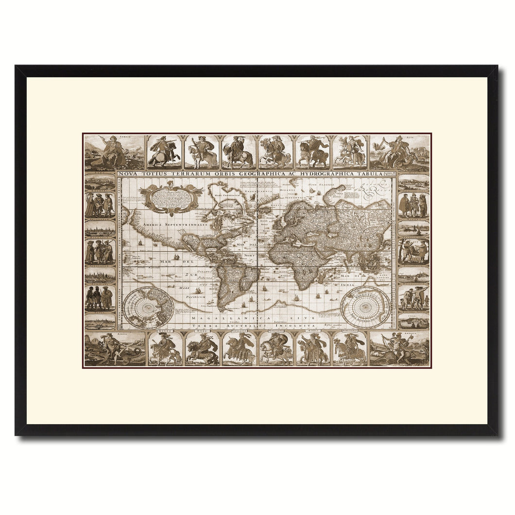 Geographic Vintage Sepia Map Canvas Print, Picture Frame Gifts Home Decor Wall Art Decoration